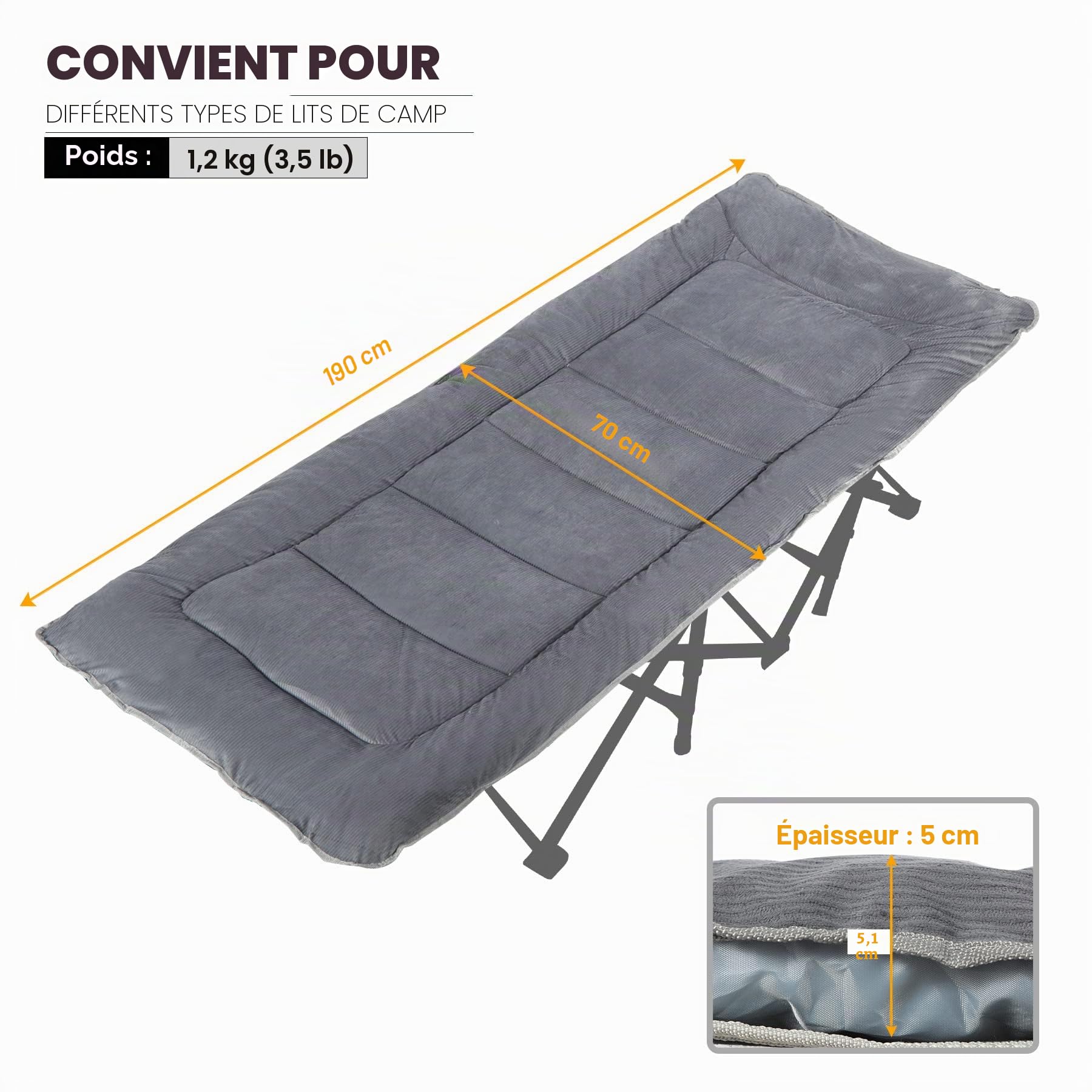 Redcamp XL Matelas de lit de Camping en Coton Doux et Confortable Matelas de Camping épais Matelas Simple