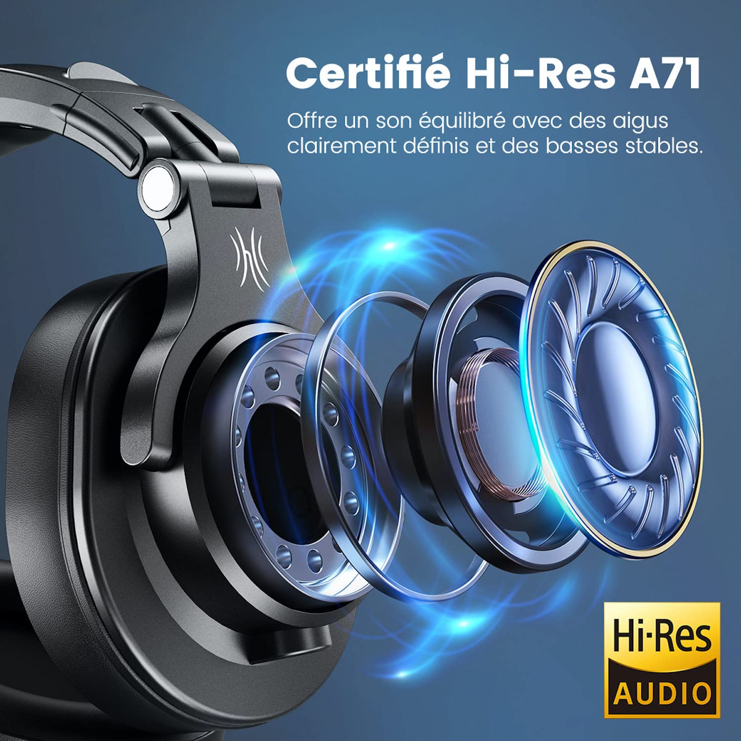 OneOdio Casque Audio Filaire, Fusion A71 Casque Audio Studio, Casque DJ, Casque de Monitoring Compatible Smartphone PC Synthétiseur Guitare Piano Tablette (Noir)