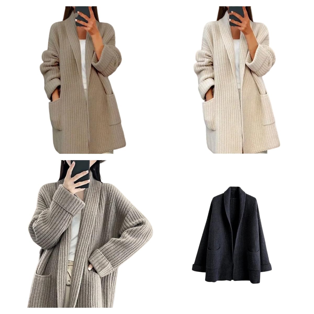 Rebeca Mujer, Cárdigan De Punto Grueso para Mujer, Abierto por Delante, De Manga Larga, Suave, con Bolsillos, Cómodo Y De Corte Relajado, Ideal para La Oficina, Ocasiones Informales Y para El Otoñ