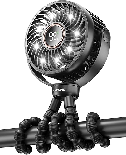 Stroller Fan, 4000mAh Portable Battery Operated Smal Clip on Fan, 4 Speed Rechargeable Mini Personal Cooling, Travel for Baby Car Seat Crib(Black)