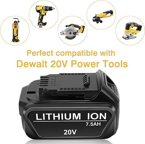 Miniatura 7 de Lipop Paquete de 2 baterías de repuesto actualizadas de 7.5 Ah para baterías Dewalt de 20 V, litio Max XR, DCB200, DCB201, DCB203, DCB204, DCB206,