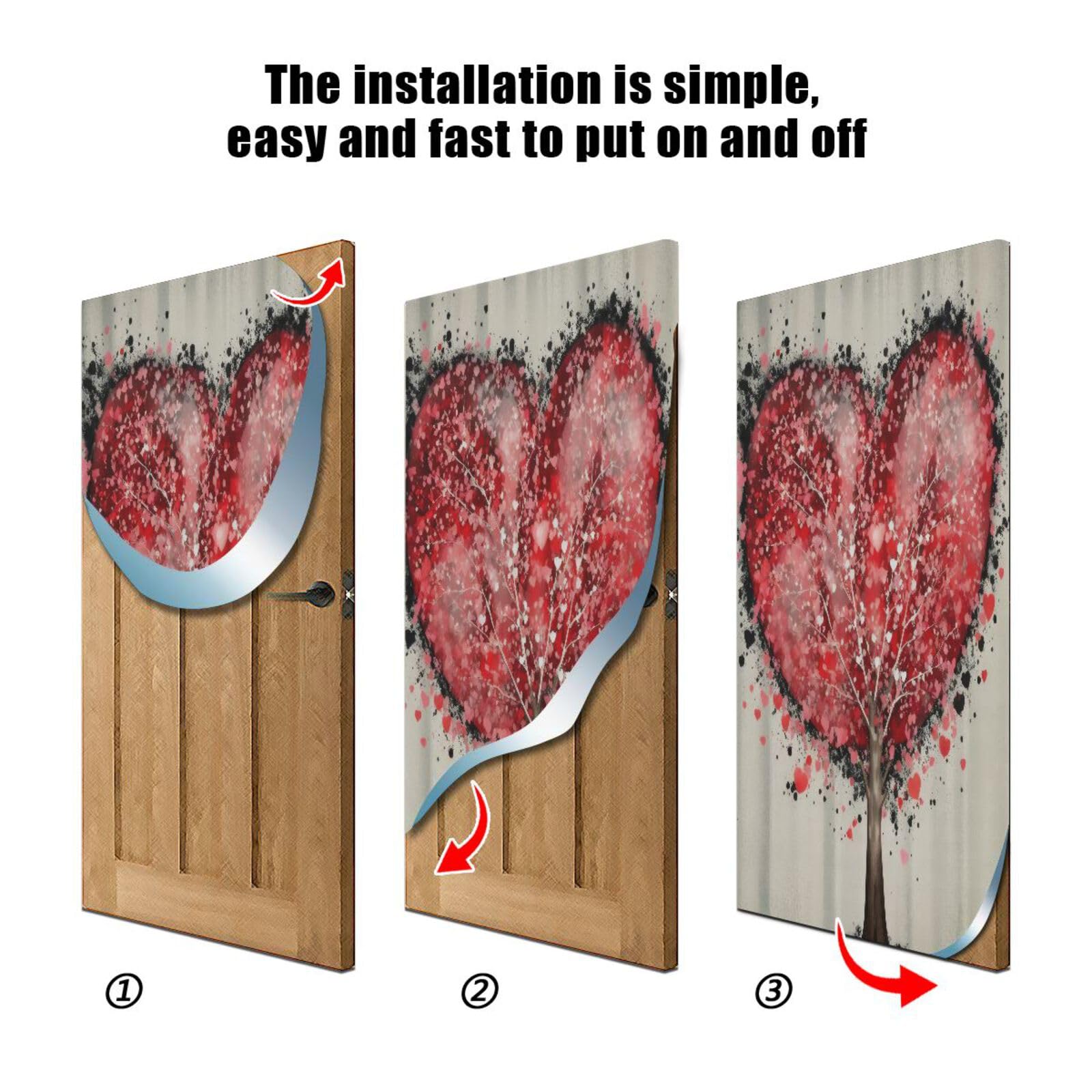 FLildon Red Heart Tree Valentine's Day Door Cover Decoration, Party Accessory Porch Decor for Festive Ornament Room Door Covers 32 x 79 Inch