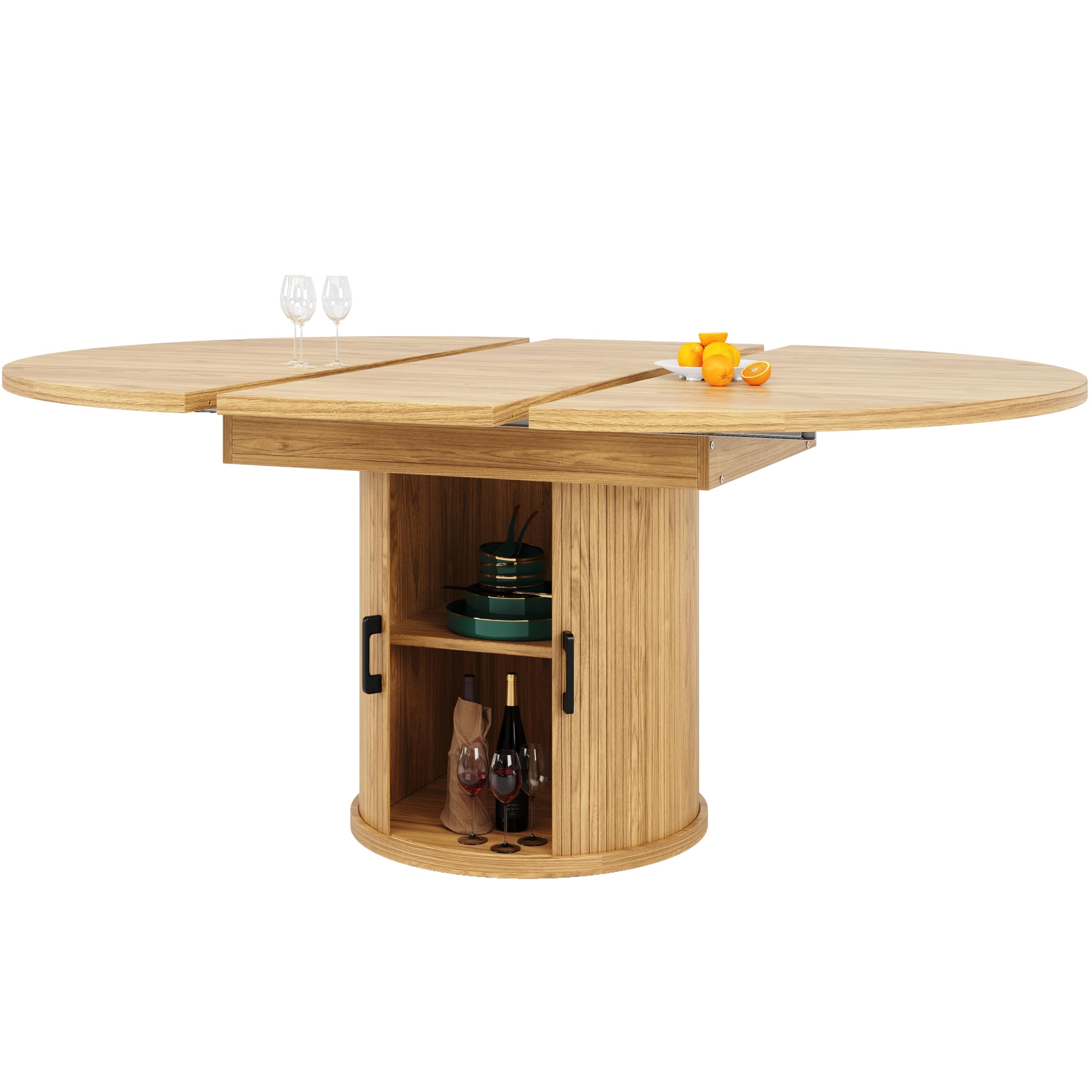 Esstisch ausziehbar, Esszimmertisch, Küchentisch, ausziehbare Tischplatte Runder Esstisch, ausziehbar zu oval, 118-158 cm, Platz für bis zu 6 Personen (Holzfarbe)