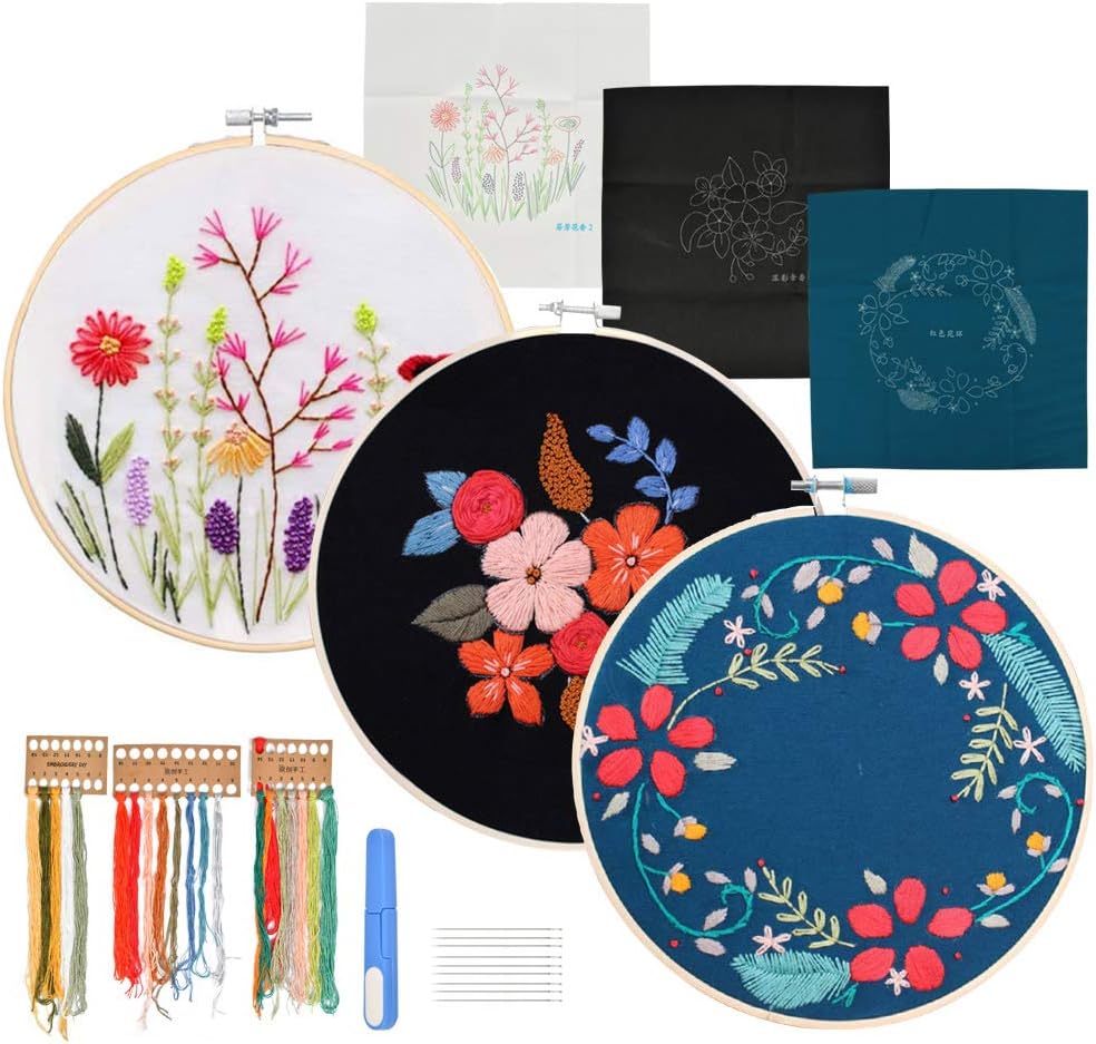 WOWOSS 3 Sets Embroidery Starter Kit with Patterns and Instructions