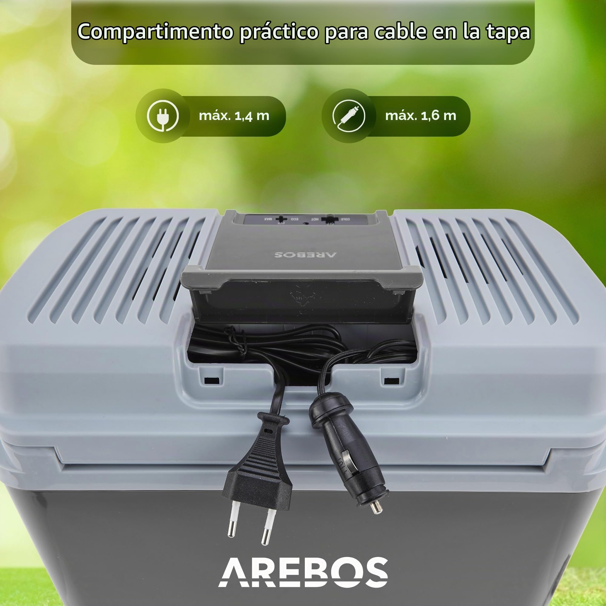 Nevera termoeléctrica Arebos de 20 l con Modo Eco | Nevera eléctrica y Calentador | 12/230 V para Coche y Enchufe | Mininevera Antracita