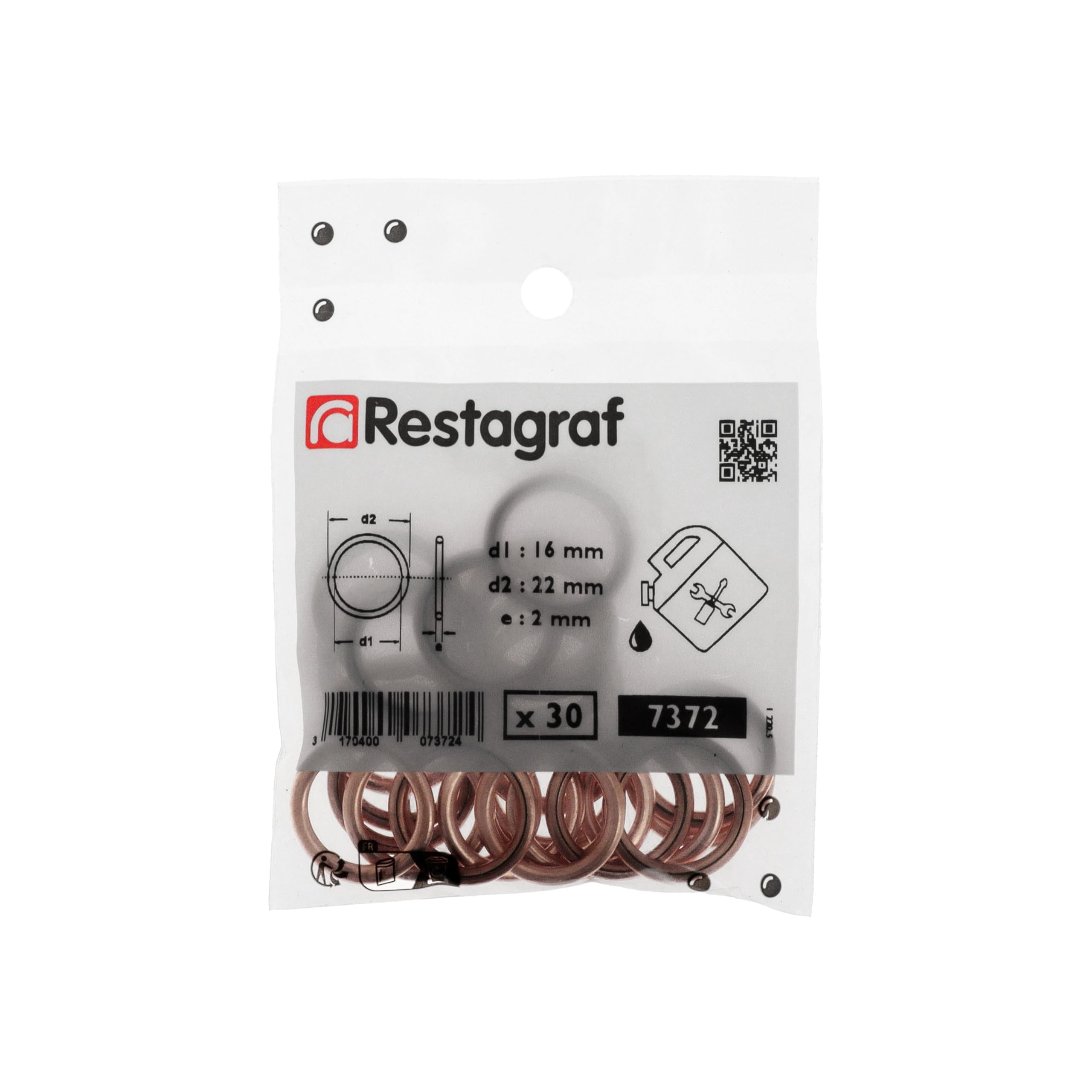 Restagraf 30pcs Drain Seal 16x22x2mm Copper Round - Compatible
