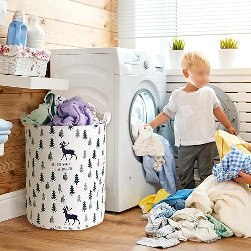 Miniatura 6 de CECELORIA 2 cestas redondas para la ropa sucia, cesta organizadora plegable, cesta de almacenamiento impermeable con asas para almacenamiento de