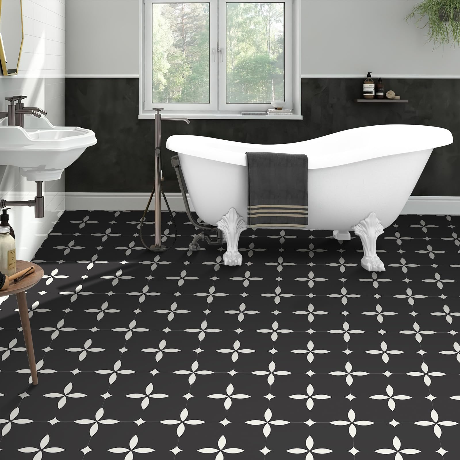MORCART 40 fogli di piastrelle adesive per pavimenti, 20,3 x 20,3 cm, in vinile, impermeabili, per bagno, cucina, camino, casa degli animali domestici, scale, camere da letto, pareti