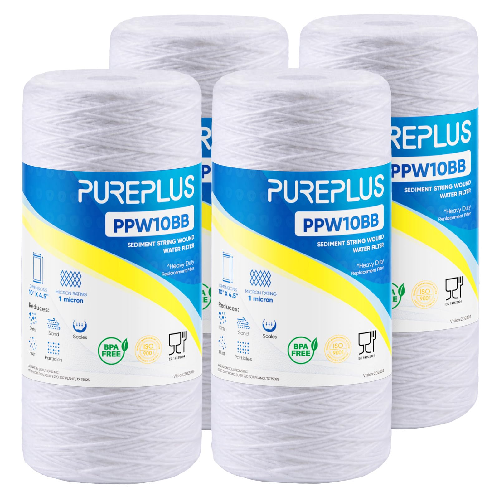 PUREPLUS 1 Micron 10 x 4.5 Whole House Water Filter for Well Water 4 Pack