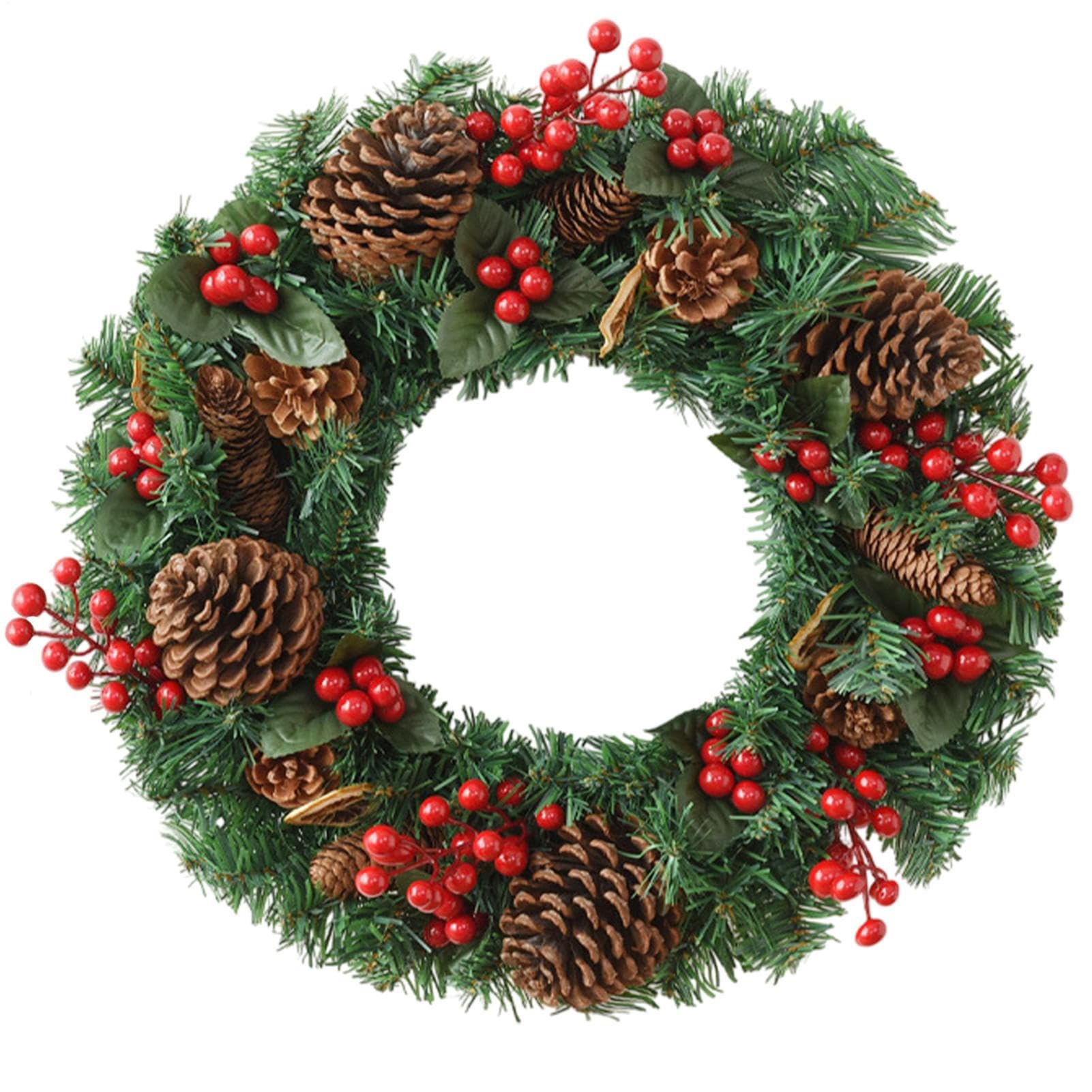 Couronnes De Noël Pour Porte D'Entrée Décor Artificiel Saisonnier | Couronne Rustique avec Cône de Pin et Baies Rouges Pour Porte D'Entrée Extérieur Intérieur Maison Porche Hiver Fenêtre