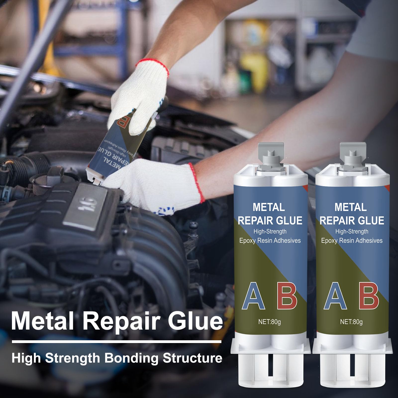 80 g de pegamento para metal, 2 componentes, resina epoxi, pegamento extra fuerte para pegar metal, acero inoxidable, madera, cerámica – pegamento de soldadura de metal líquido para reparar, hierro
