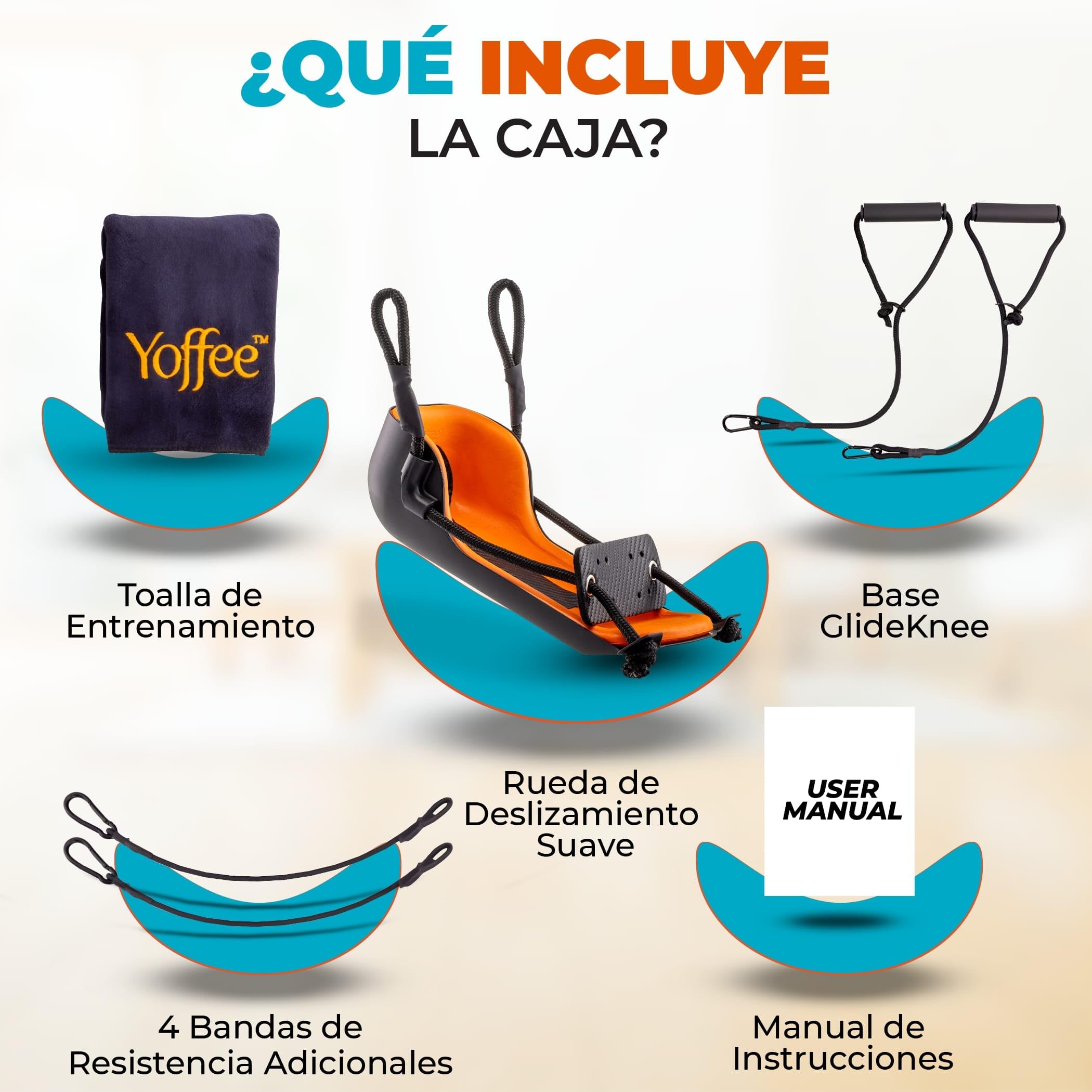 YOFFEE GlideKnee - Dispositivo de rehabilitación innovador para rodilla y cadera con diseño de rueda Ideal para la recuperación postoperatoria Incluye bandas de resistencia y toalla de entrenamiento