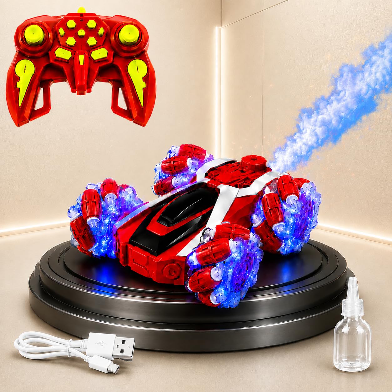 Kids Craft Remote Control Drift Stunt Car Toy Red 4x4 RC Car for Kids & Adult High Speed Racing Drift 2.4GHz Car with Mist Spray Smoke 360° for Kid Off Road Rechargeable USB Type C Upto 60m Range-image-29
