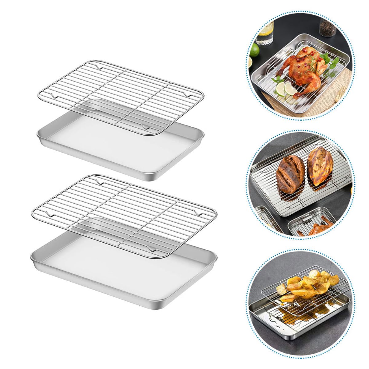 Ciieeo Bandejas para Hornear Resistentes y Versátiles con Rejilla para Enfriar Juego de 2 de Acero Inoxidable Ideales para Horno y Repostería