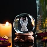 HDCRYSTALGIFTS 3D Angel Figurines Crystal Ball 60mm Laser Engraved Paperweight Glass Guardian Angel Full Sphere Home Art Decor Gift Crafts(Clear)