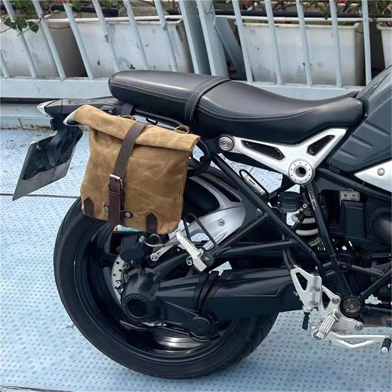 Motos Côté Cadre Sac Sacoche Latérale De Moto Vintage en Toile Imperméable À l'huile Et À La Cire Sac Moto(Khaki)