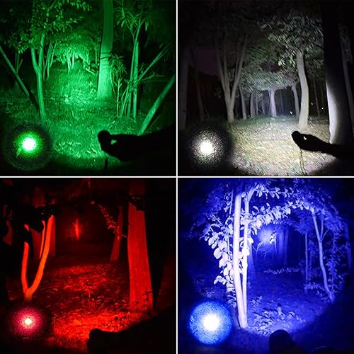 Miniatura 7 de Linterna recargable roja 4 en 1, linterna LED multicolor (blancorojoazulverde) con 4 modos, linterna con zoom de alto lúmenes para camping,