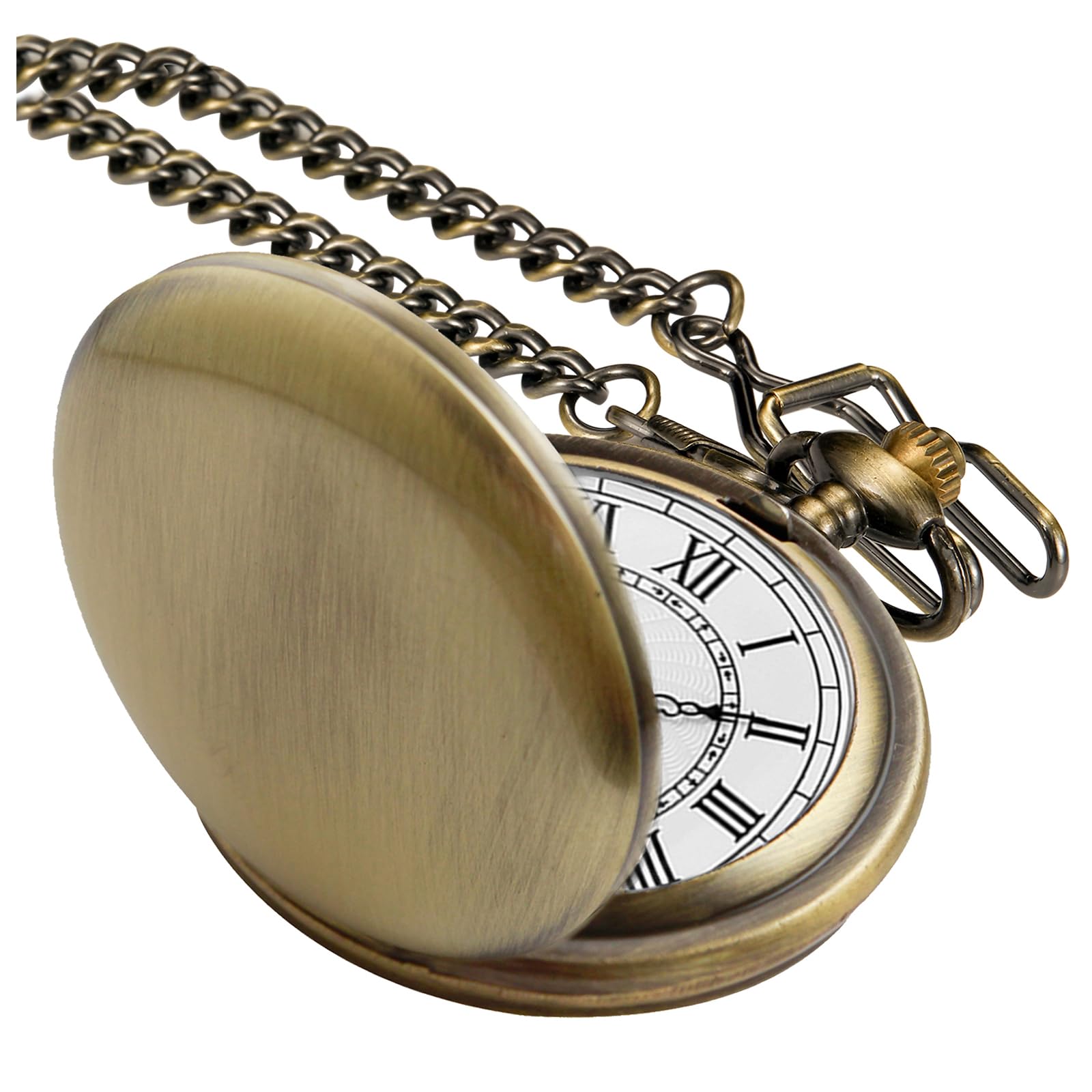 Smooth Pocket Watch Alloy Steel Quartz Roman/Arabic Numerals with 37cm Chain for Father's Day Xmas Best Gifts