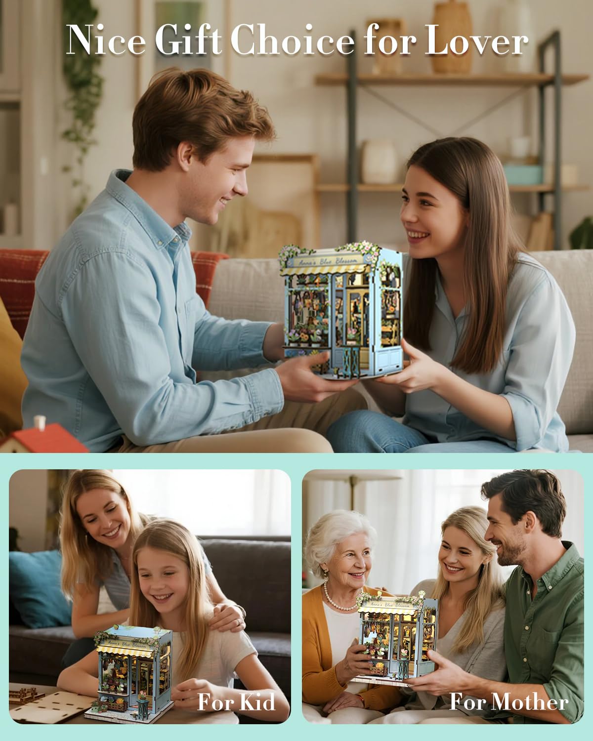 Cutefun Book Nook Kit - Case delle bambole con Luci LED per Adulti, Modello Creativo Casa delle Bambole - Set Decorativo per Scaffali con Inserti, Appassionati di e Collezionisti