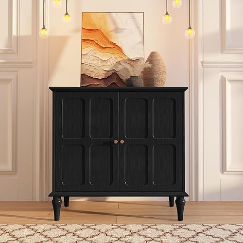 ARTPOWER Black Sideboard Buffet Cabinet with Storage, Mid-Century Modern Storage Cabinet with 2 Doors and Adjustable Shelves, Accent Style Sideboard for Entryway, Dining Room, Living Room