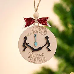 Enfeites de Natal de madeira engraçados, decoração de árvore com citação humorística, decoração de casa rústica para férias