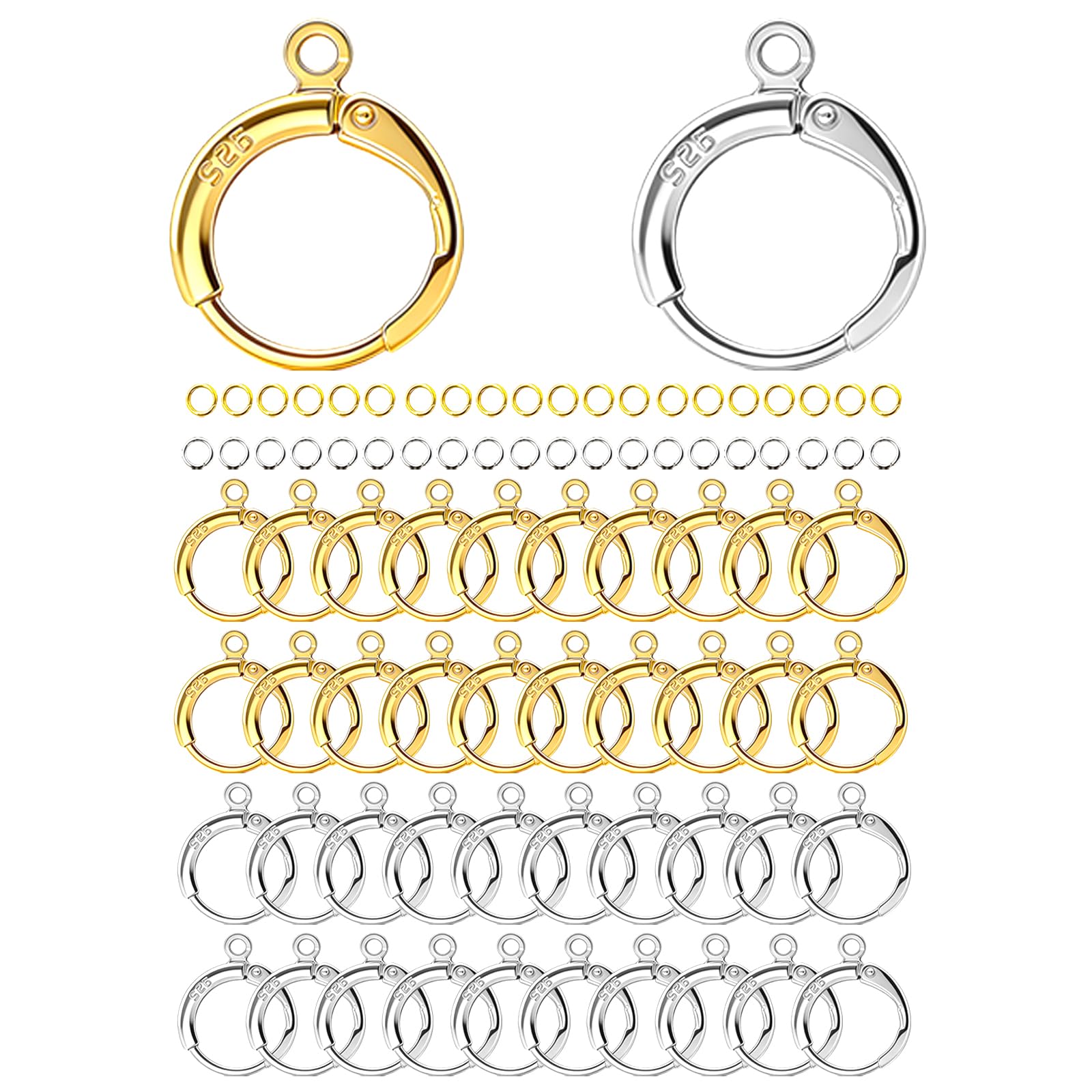RCIDOS Kit Creazione Orecchini 80 Pezzi - Ganci Ipoallergenici Argento 925 e Oro 18K per Gioielli Fai da Te