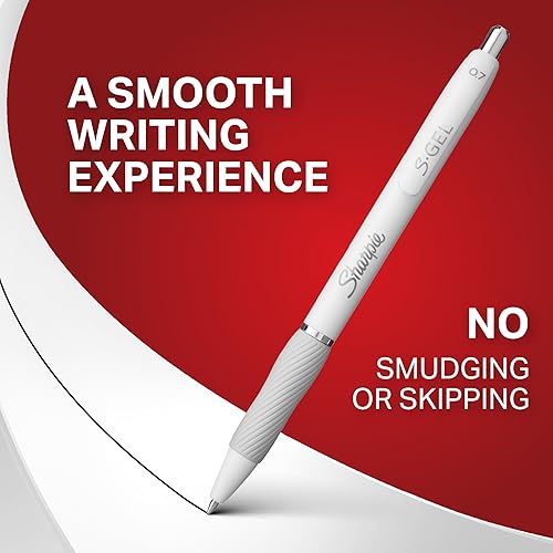 Miniatura 5 de Sharpie Bolígrafos de gel S-Gel, cuerpo blanco perla, tinta negra, punta media (0.028 in), 12 unidades  para diario, escritura, toma de notas,