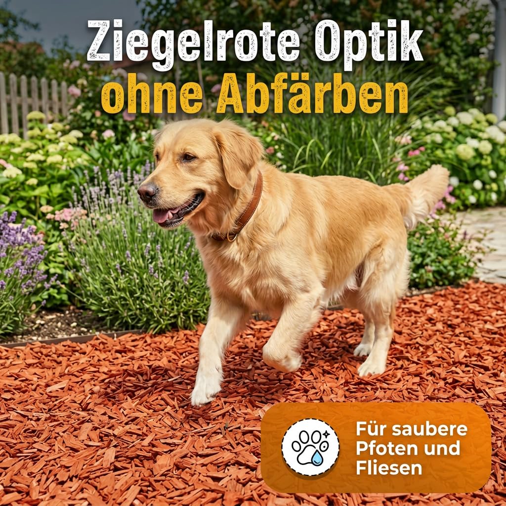 Hackschnitzel rot 100L (2x50L) | Kein Abfärben | Extra Lange Haltbarkeit durch Technische Trocknung | 10-40mm Dekormulch Ziegelrot | Premium Holzmulch