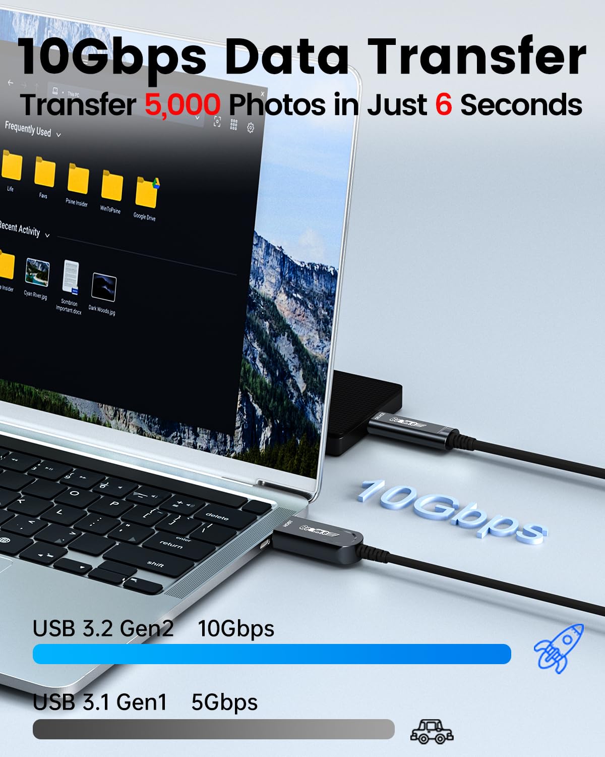 USB A auf USB C Glasfaserkabel 10M, 10Gbps Glasfaser USB 3.2 Gen2 Kabel mit German SiliconLine Chip, Fernübertragung für Machine Vision, Logitech 4K Kamera, VR/AR, Videokonferenz und Industrie-Systeme