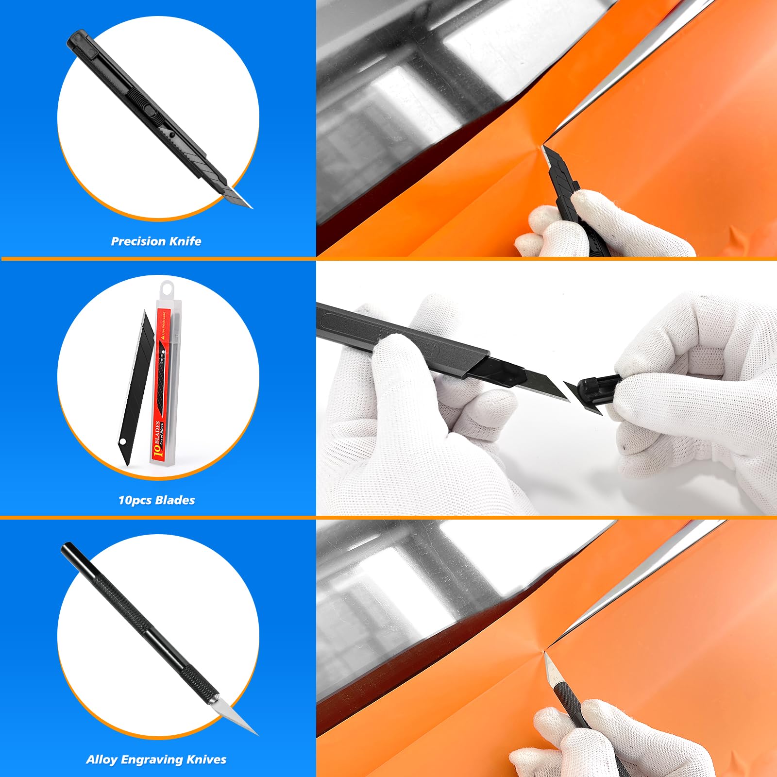 EHDIS Kit Herramientas para la Instalación de Vinilos, con Cutter, Cuchillas, Espatula Vinilo, Mini Espatula, Guantes, Imanes, para Ventanas, Muebles y Coche