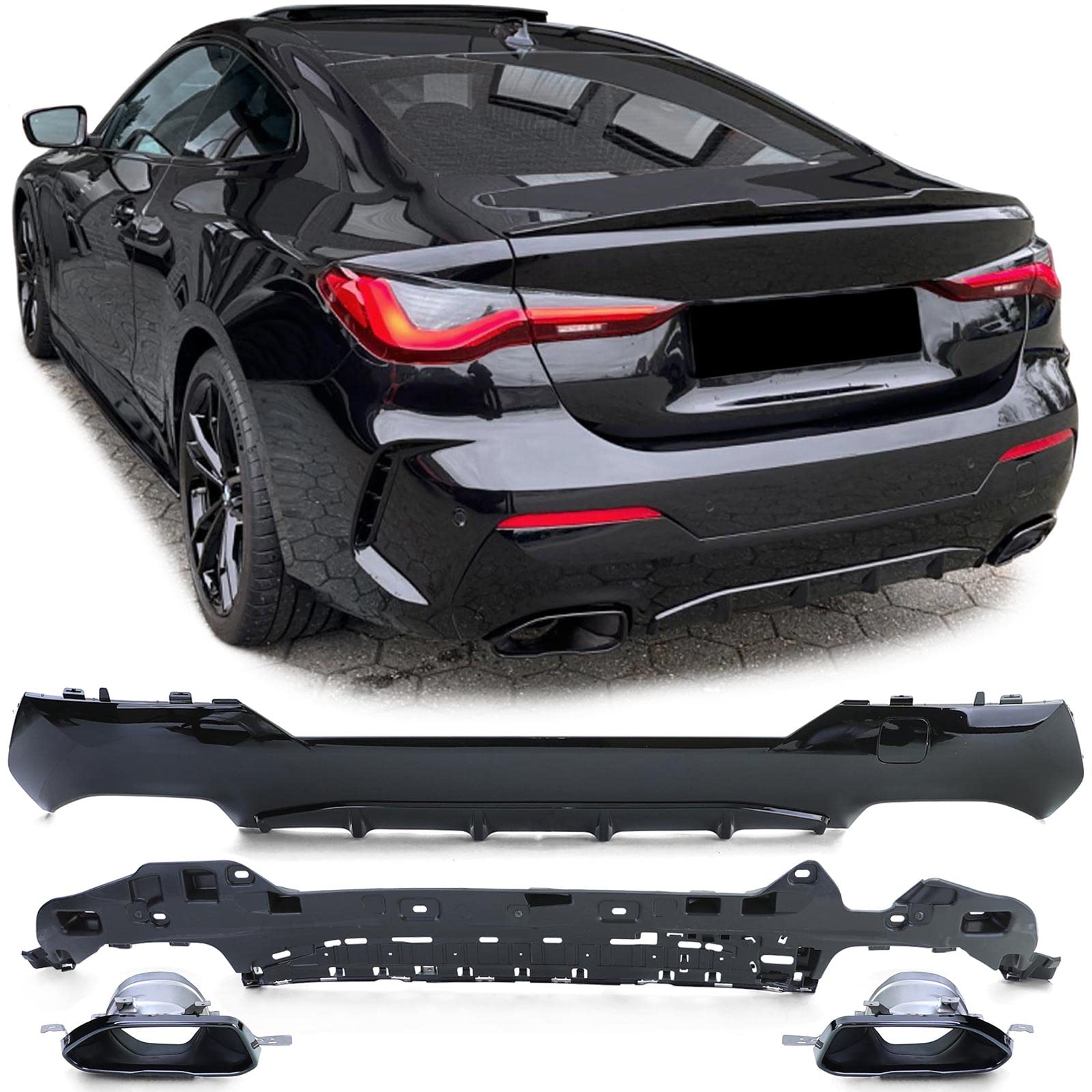 Sport Heckdiffusor Glanz + Endrohre 440 Look passt für 4er BMW G22 G23 420 430