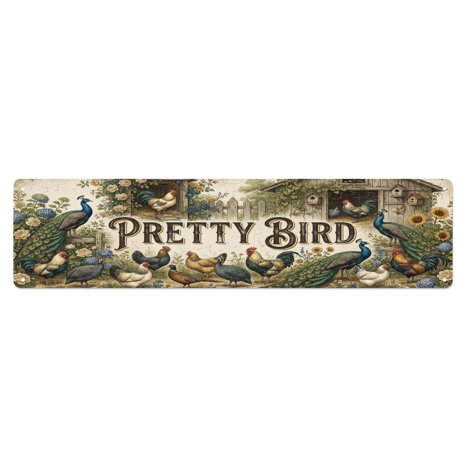 Vintage Coop Preen Bird Farmhouse Funny Bird Backyard Farm Metal Tin Sign Plaque Wall Decor for Cafe, Club, Garden Metal Poster 4x16Inch