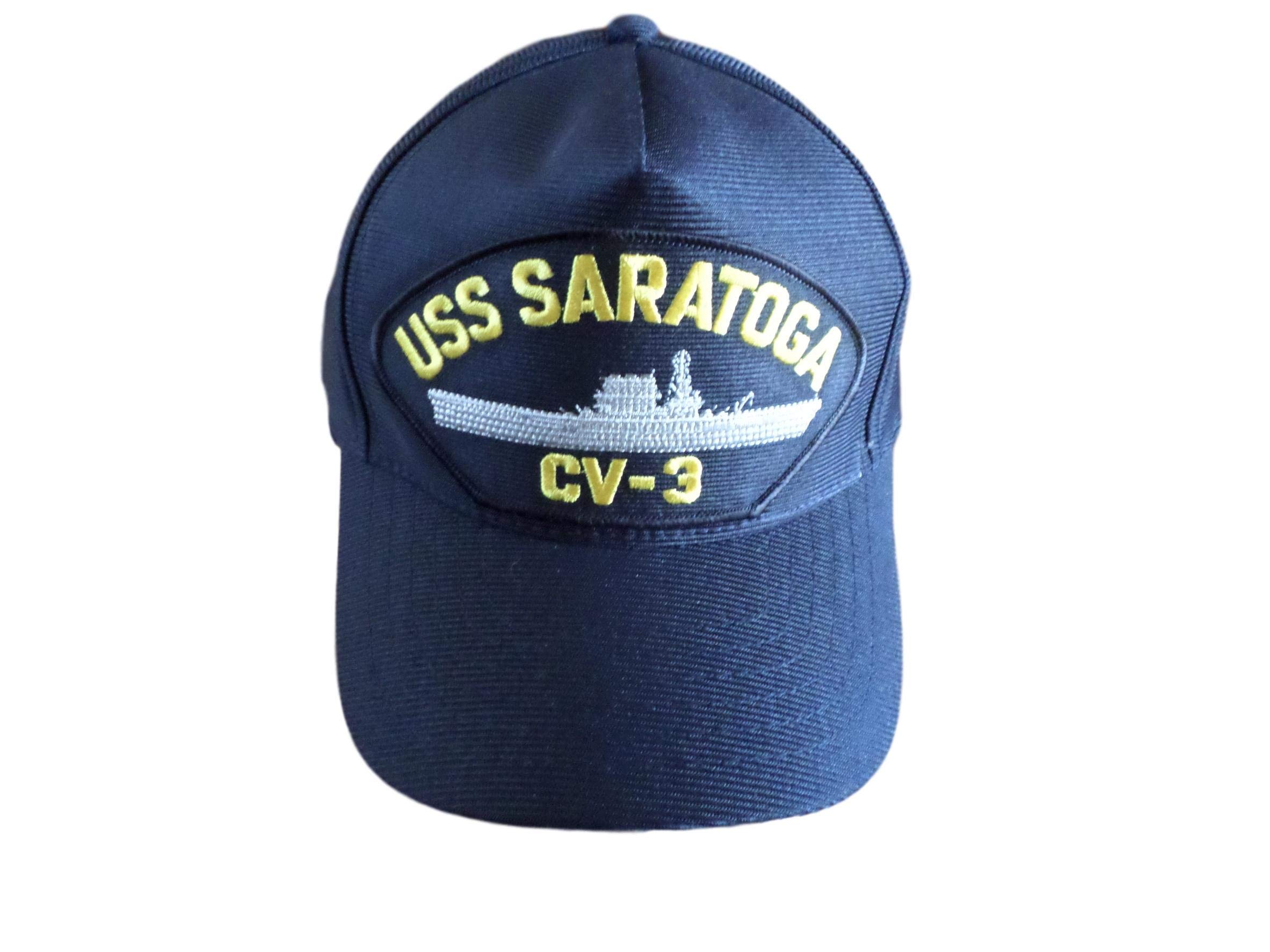Eagle CrestUSS Saratoga CV-3 Navy Ship HAT U.S Military Official Ball Cap U.S.A Made, Dark Navy Blue, One size