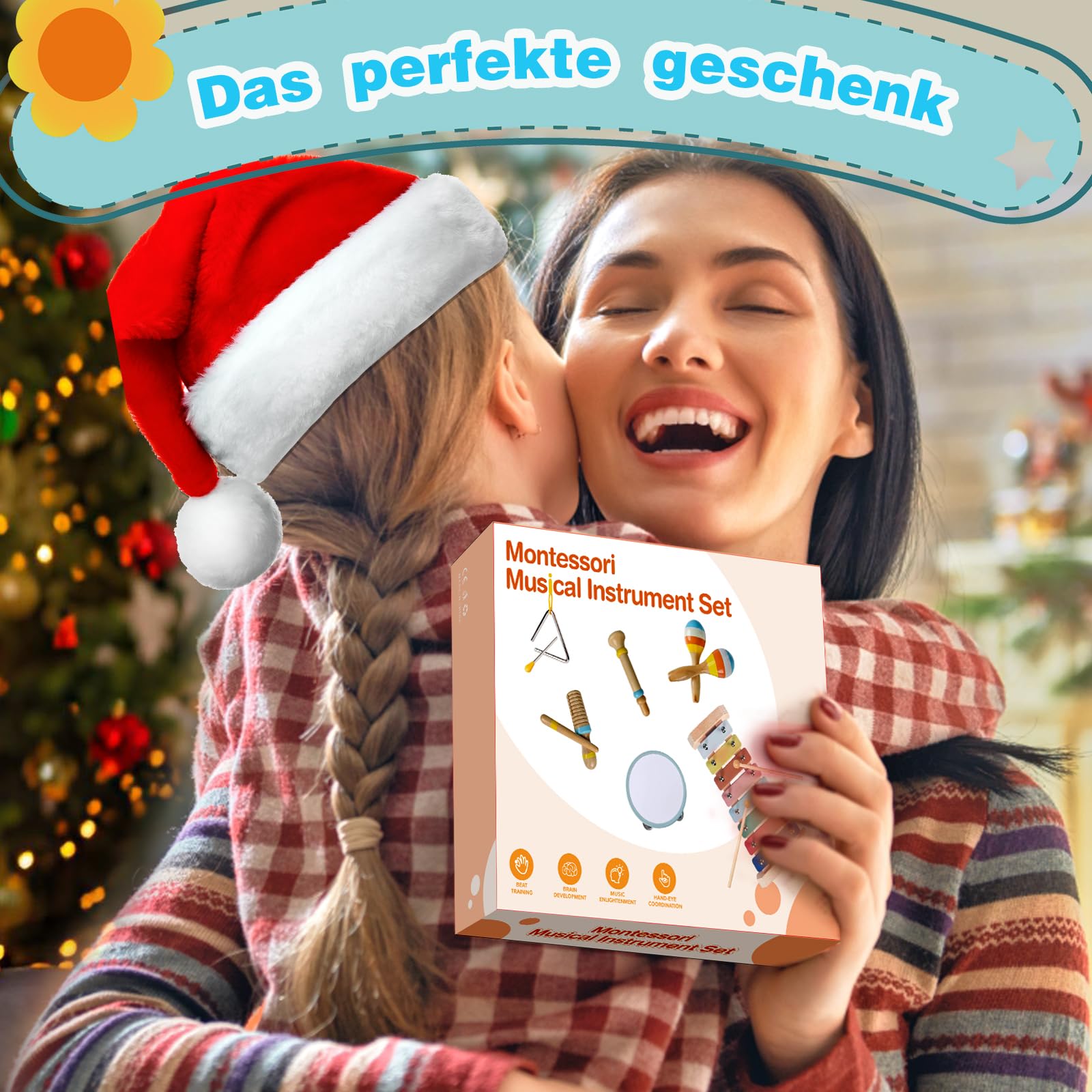 Strumenti Musicali Bambini 1 Anno,6 in 1 Giochi Legno Montessori Sensoriale con Maracas Xilofono Tamburello Gioco Bambi Bimba,Educativi Interattivo Regalo Compleanno Natale per Bambini di 2 3 4 5 Anni