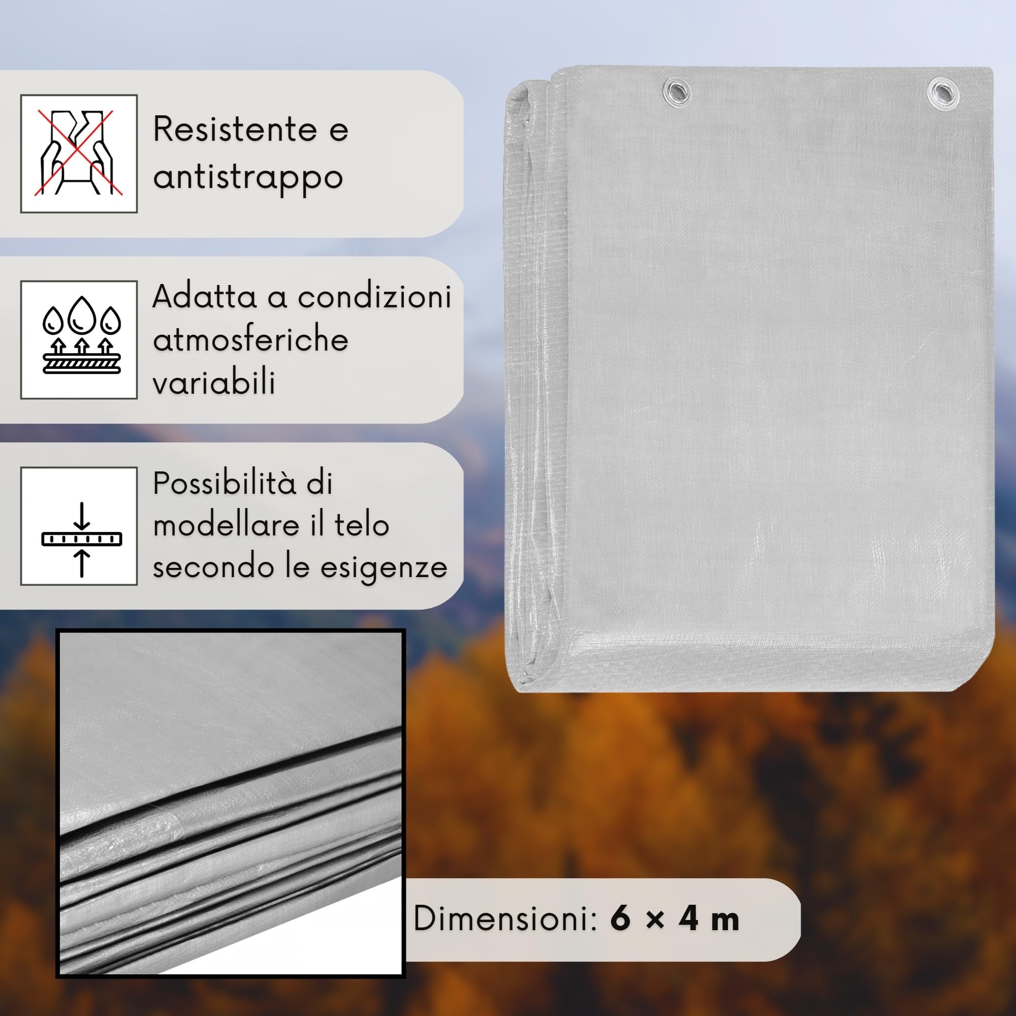 Telo 6x4m 130G Grigio Rinforzato Impermeabile Resistente ai Raggi UV Antigelo Telo di Copertura Telo Protettivo Polietilene per Giardino EDIFICIO Legno Macchine – Springos