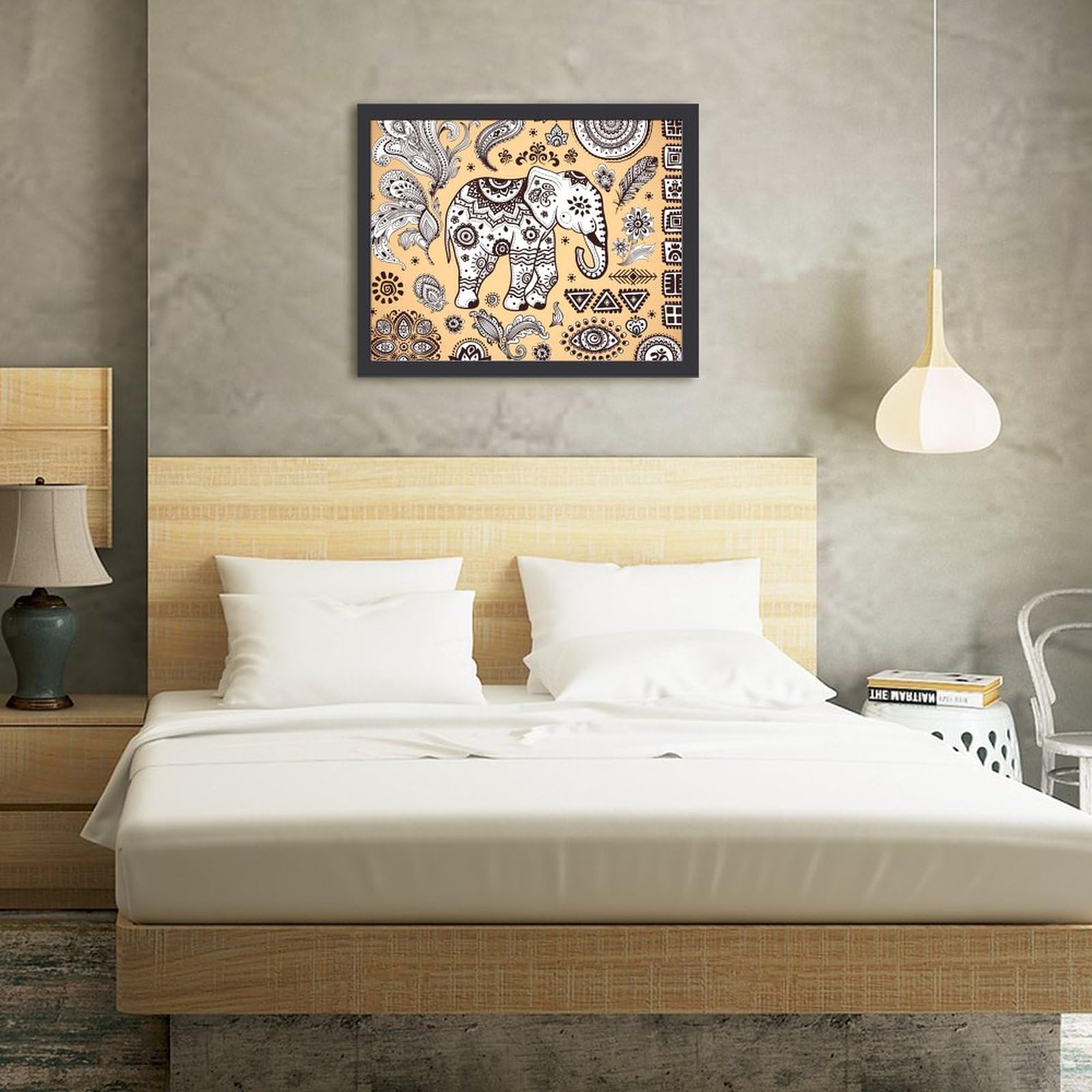 新品·縁起象、壁画、背景、掛画 Amazon.co.jp: アートパネル 象 エスニック柄 民族調 木枠壁画 壁飾り