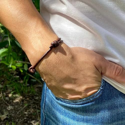 Miniatura 6 de 3 mm Men Genuine Leather Bracelet - Handmade Adjustable Cuff, Mens Minimalism Leather Wrap Wristband, Simple Accessories, Premium Leather, Women