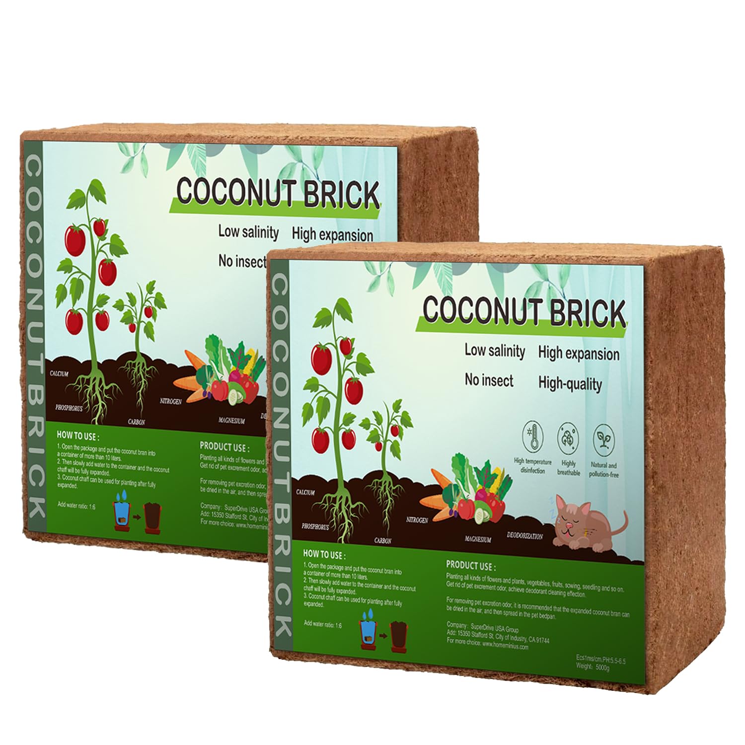 Premium Coco Coir Brick 100% Organic Coconut Fiber Potting Soil Garden Herbs Plant Growing Media Compressed Coconut Coir Brick with Low EC and pH Balance (5000 Grams / 650 Grams) (5KG, 1)