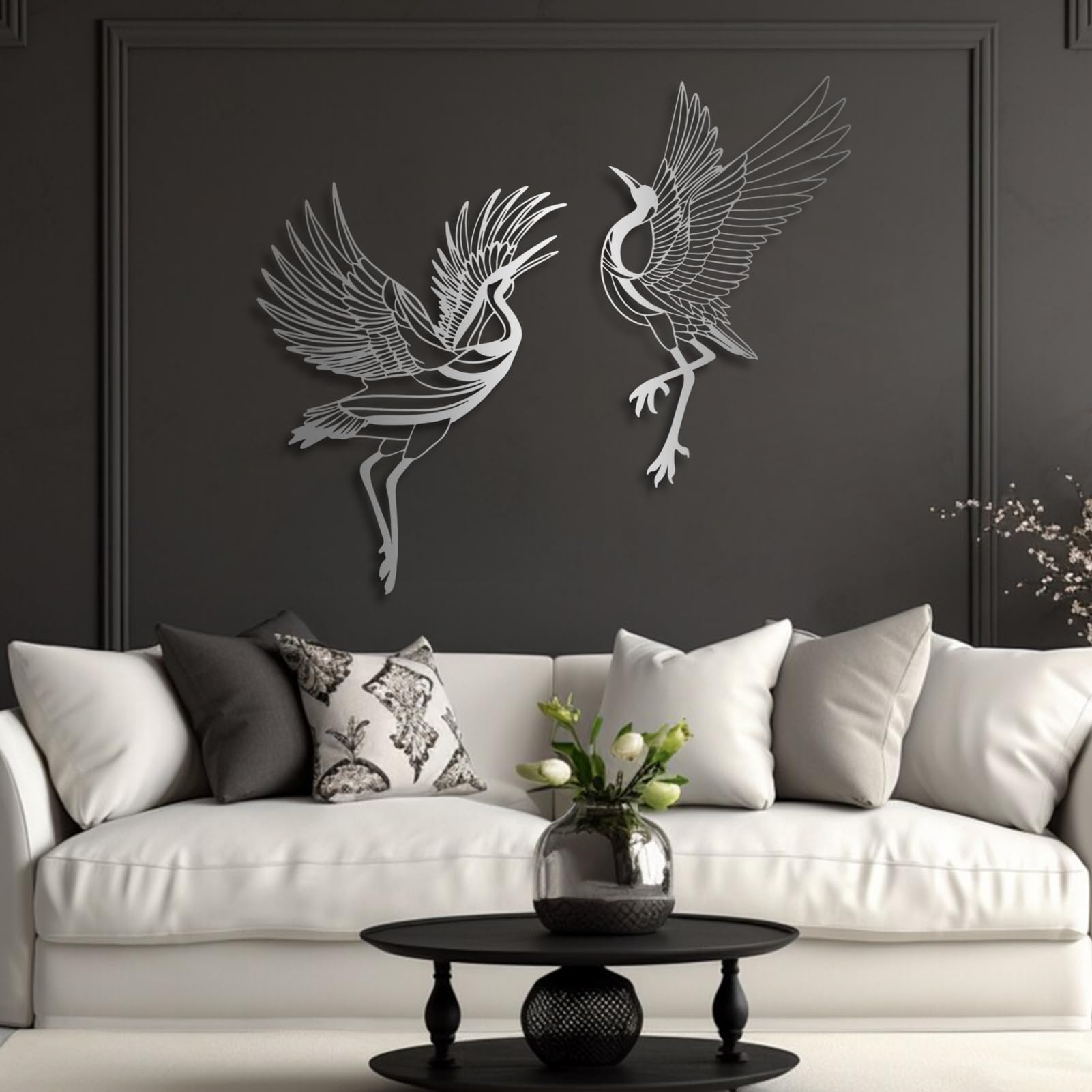 Nowoczesna minimalistyczna metalowa dekoracja ścienna zestaw 2 znaki latające ptaki do salonu (złoty 22 "x 29" | 57 x 76 cm, 18 cali x 46 x 76 cm)