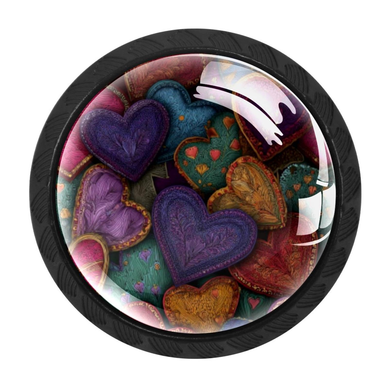 CHENZZZZ 4 Pieces Round Cabinet Knobs Rustic Dresser Knobs, Drawer Cupboard Wardrobe Cabinet Pulls Handles Hardware for Home Kitchen Furniture, Seamless Hearts Colored Pattern (1)
