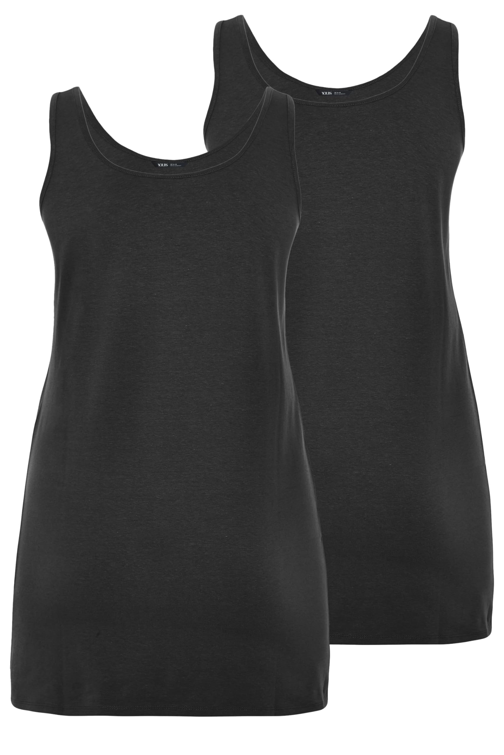 Yours Women's Black 2 Pack Longline Vest Tops In | Size: 22/24
