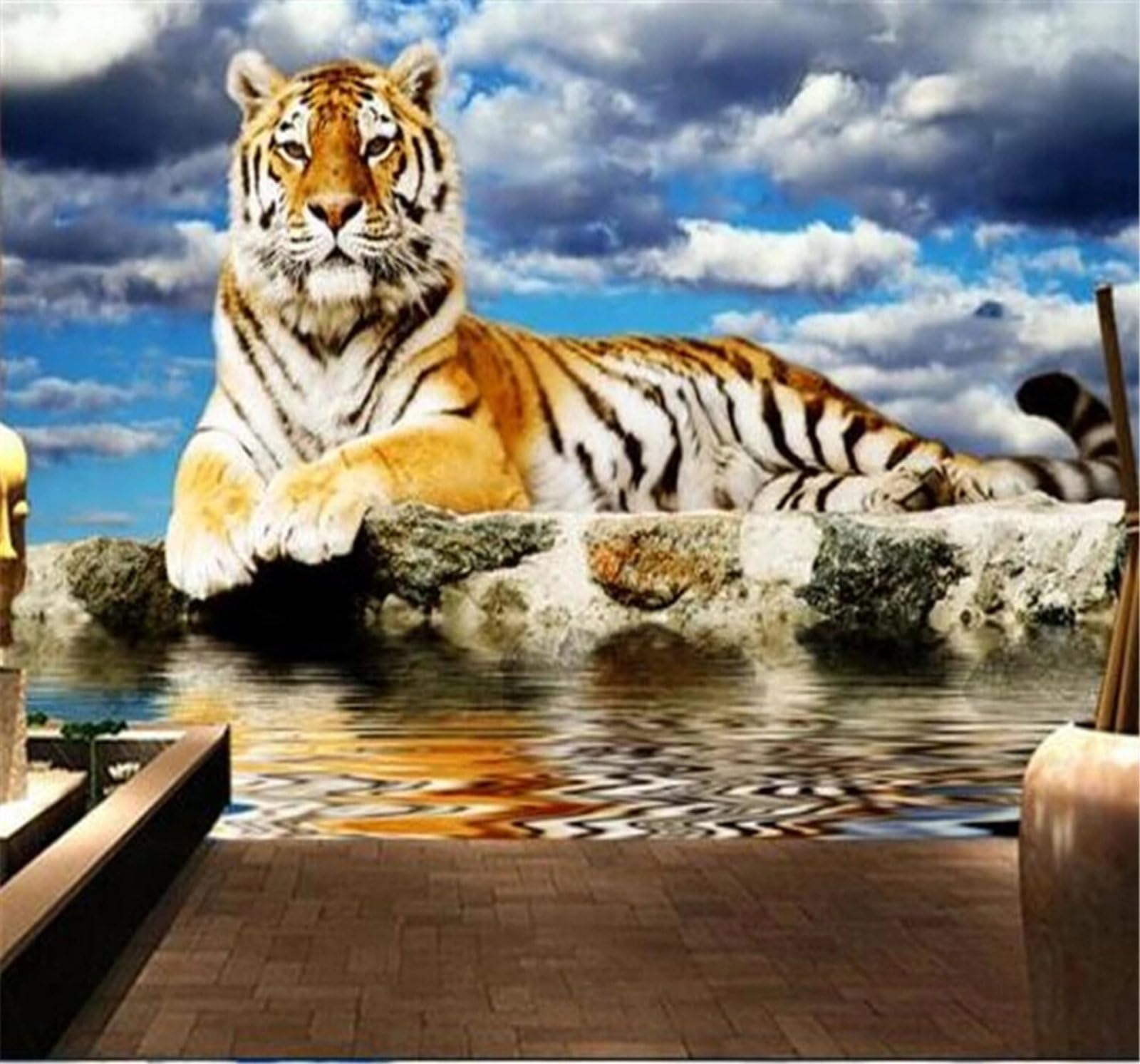 Beautiful Sky Three Dimensional Tiger Personalised 3D Wallpaper Easy Install Feature Office Living Room Sofa Bedroom TV Background Wall Decoration-300cm×210cm
