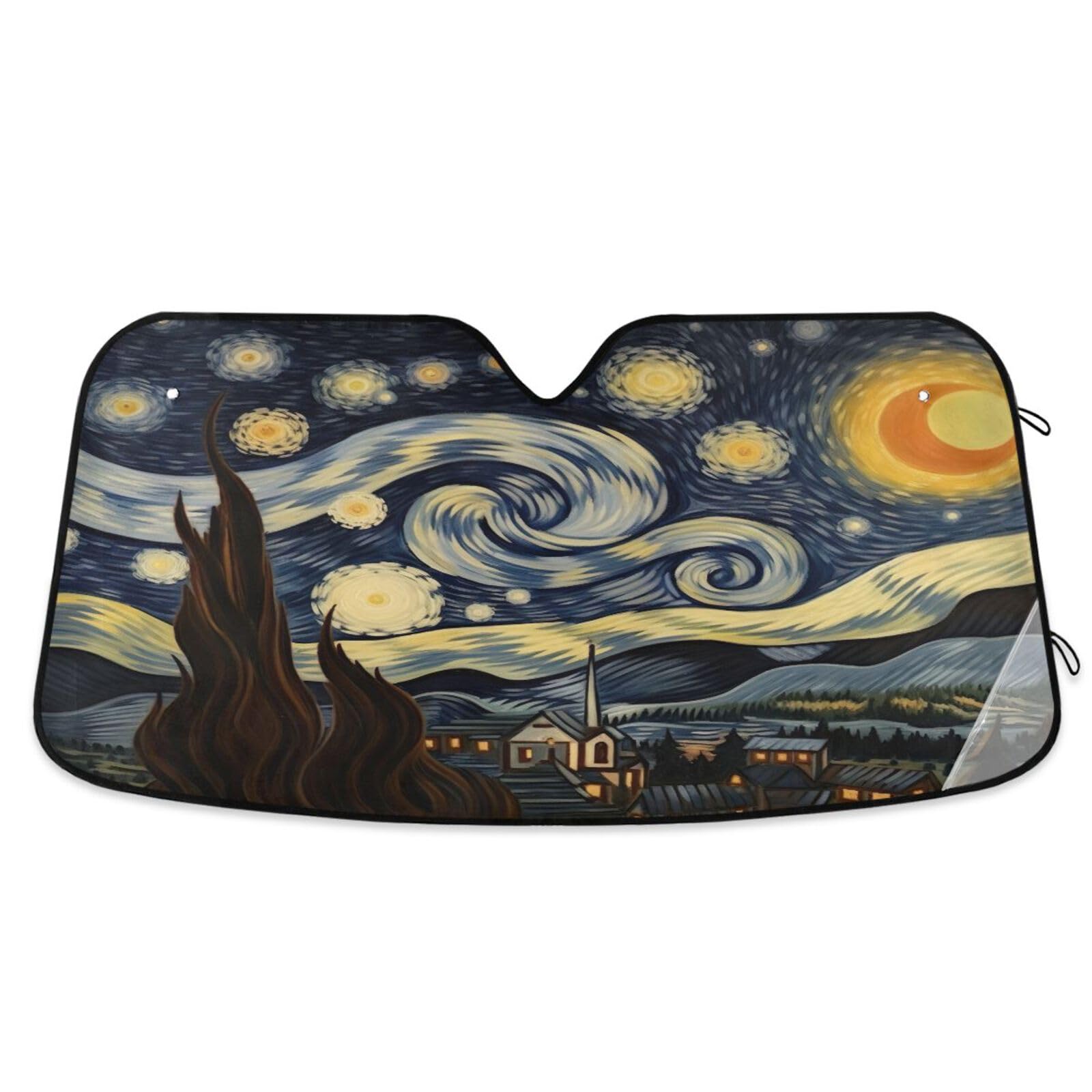 Flradish Van Gogh's Starry Sky Car Front Windshield Sun Shade,Foldable Sun Visor Protector for Car Blocks UV Rays Keeps Your Vehicle Cool 55x27.6 Inch