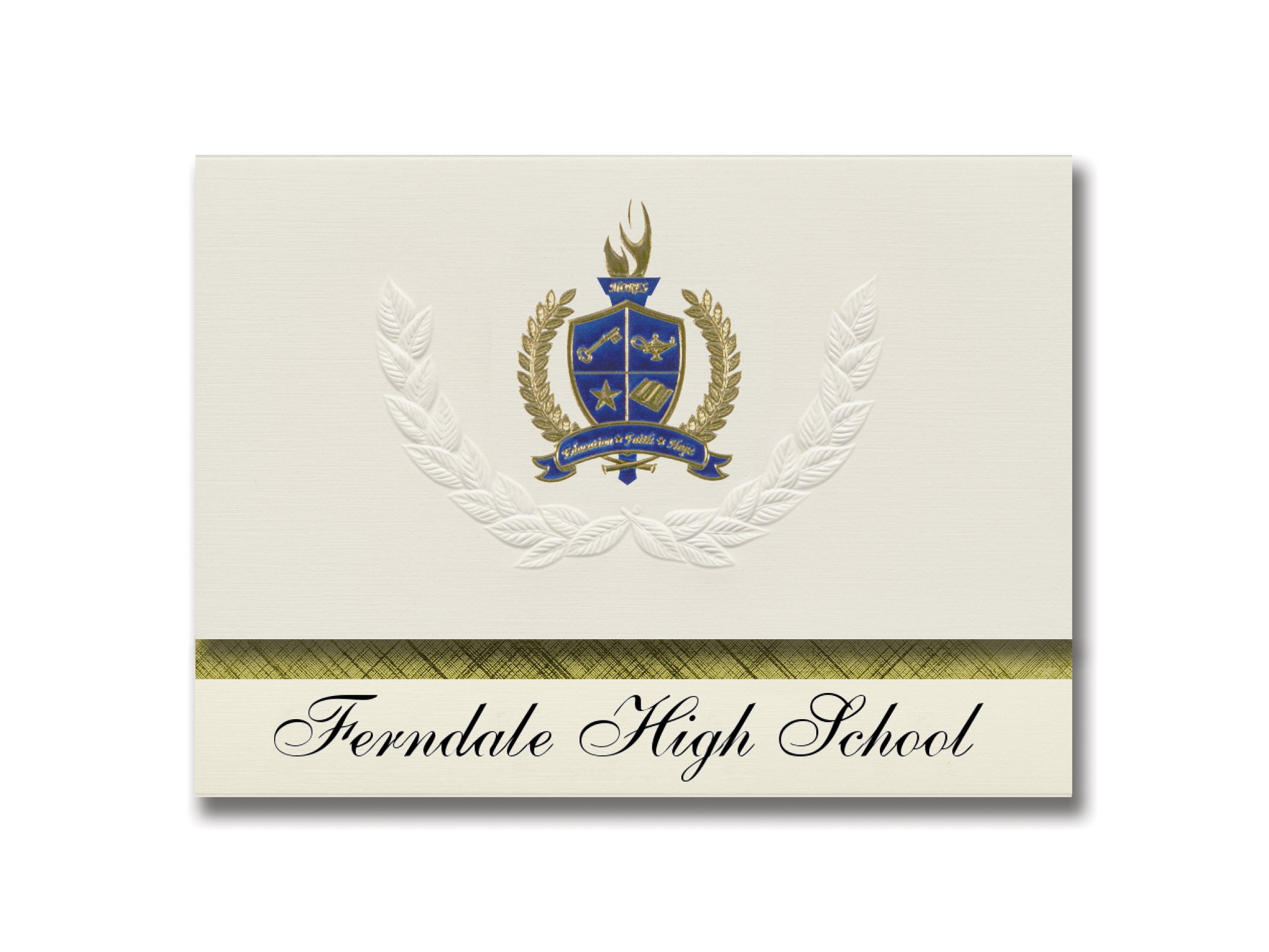 Signature Announcements Ferndale High School (Ferndale, CA) Graduation Announcements, Presidential style, Elite package of 25 with Gold & Blue Metallic Foil seal