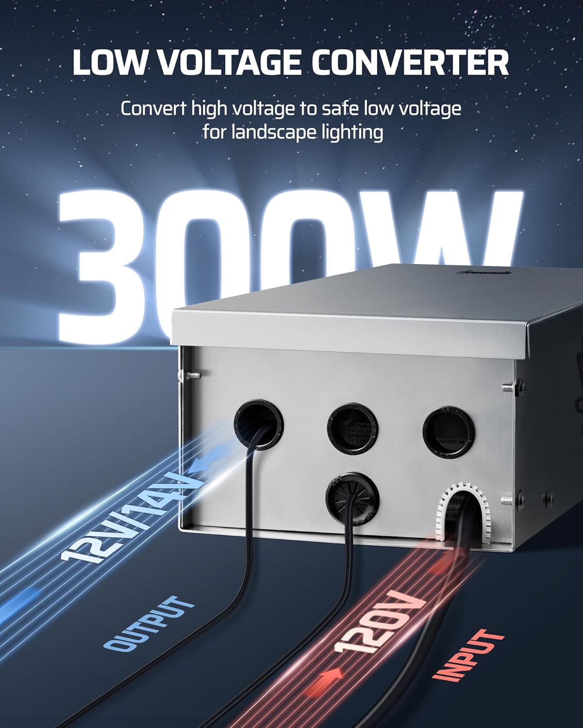 DEWENWILS 300W Landscape Lighting Transformer, 3 Independent Control Outputs, 120V AC to 12V/14V AC, Dusk to Dawn & Timer,Low Voltage Transformer for Spotlight, Pathway Light, Garden Light,Pool Light