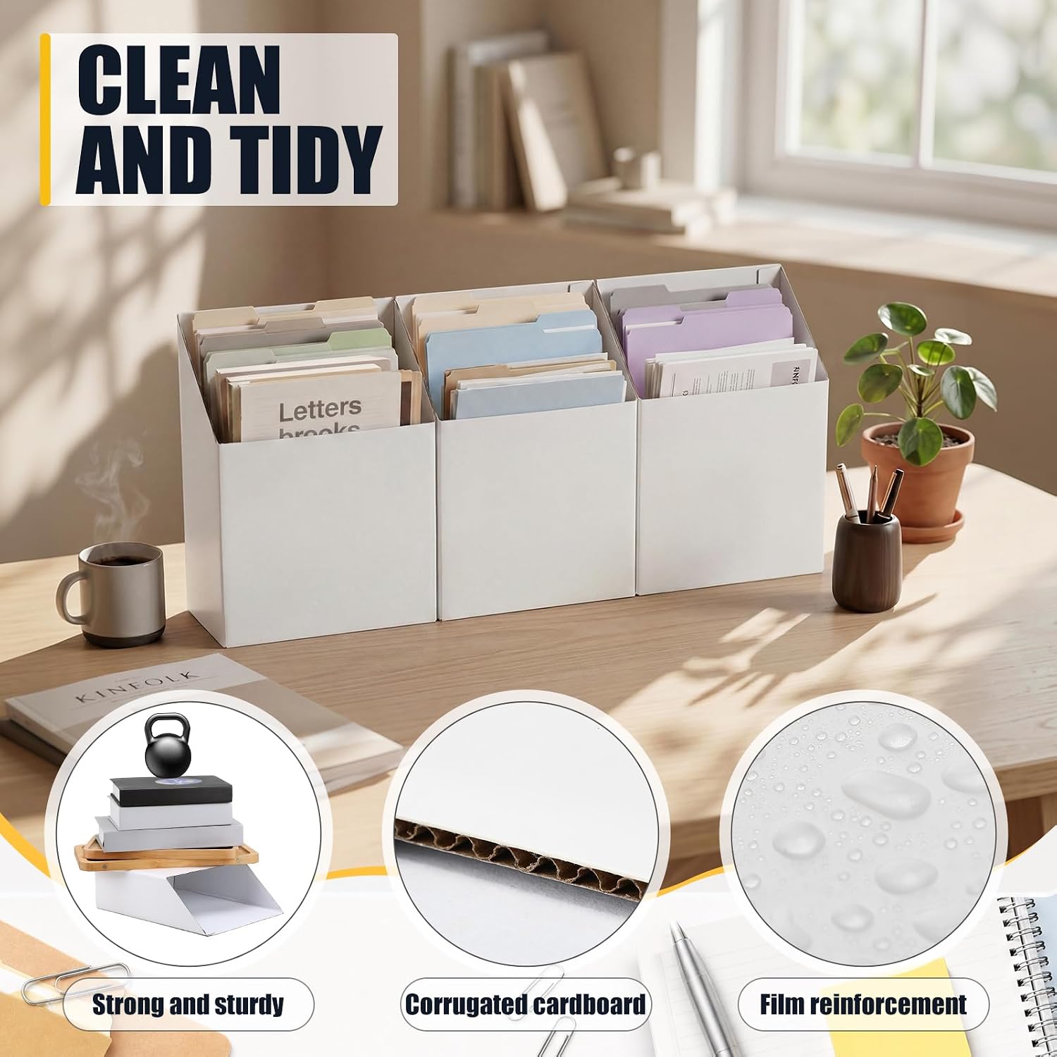 24 Pcs Cardboard Magazine File Holder Organizer, Foldable Book Bin, Desk File Organizer Box Document Rack for School Classroom Office Library Supplies, 11.81 x 8.27 x 3.54 inch (White)