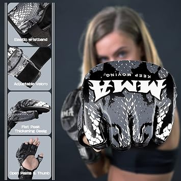 LangRay MMA Gloves, Sparring Grappling Boxing Gloves Martial Arts Mitts Padded Punching Bag Gloves Adjustable Wrist Protection Gear for Kickboxing Muay Thai Combat Sports Training