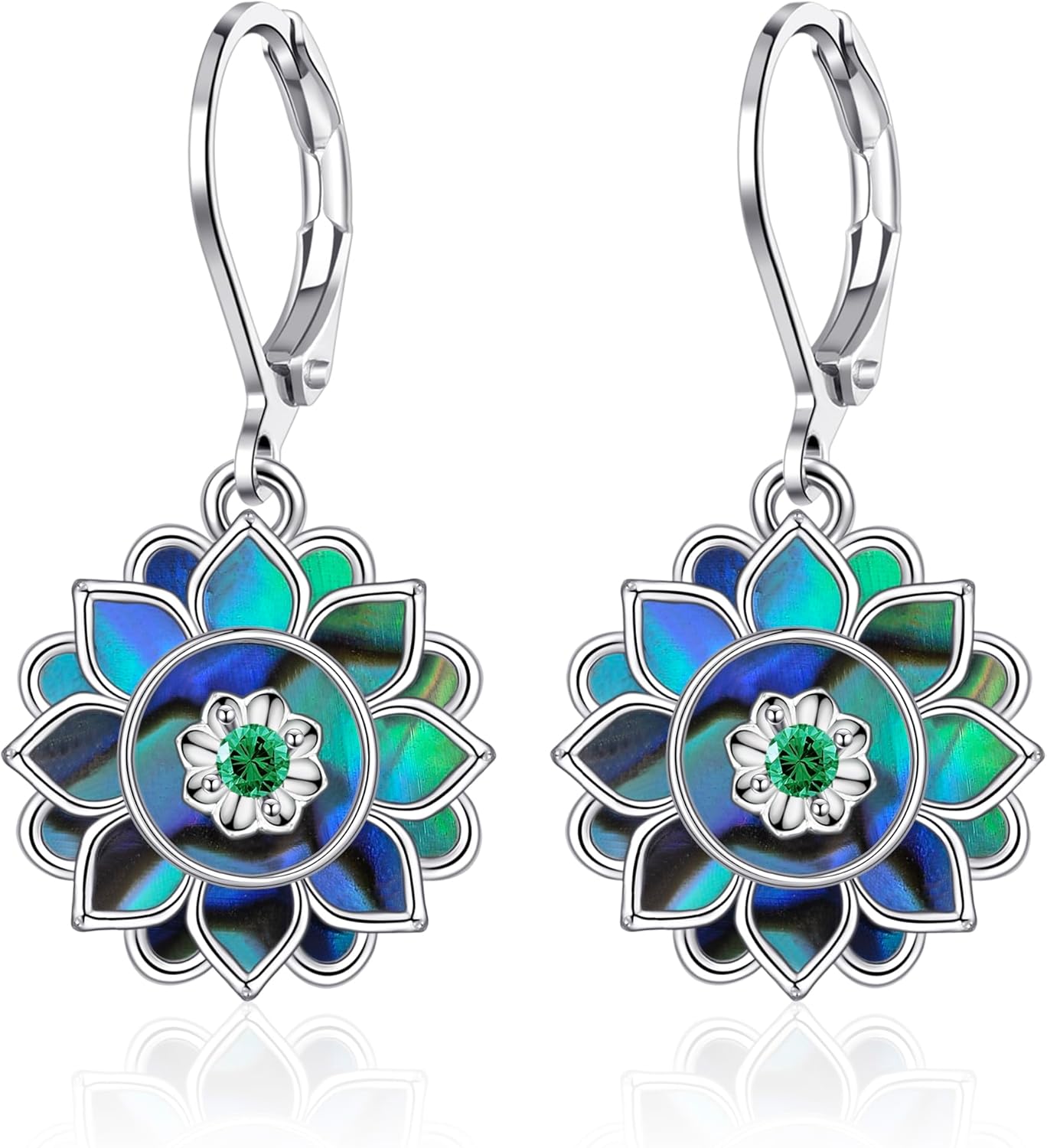 Lotus Earrings for Women Dangle, Abalone Shell Lotus Flower Leverback Earrings Yoga Jewelry Gifts for Women Mom