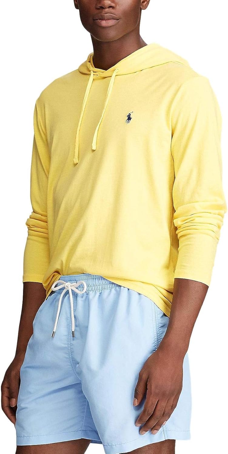 Polo Ralph Lauren Men Long Sleeve Pony Logo Hooded T-Shirt with (SunfishYellow, XL)