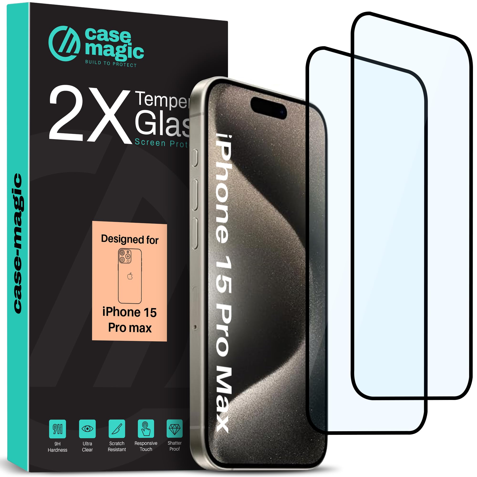 Pack of 2 Tempered Glass for iPhone 15 Pro Max 9H Hardness | Anti-Glare | HD Clear | Scratch Resistant | Shatterproof | Ultra Touch Sensitive Screen Guard | Bubble Free